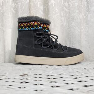 Toms Alpine Womens Grey Suede Faux Fur Ankle Boots Sneakers sz 8